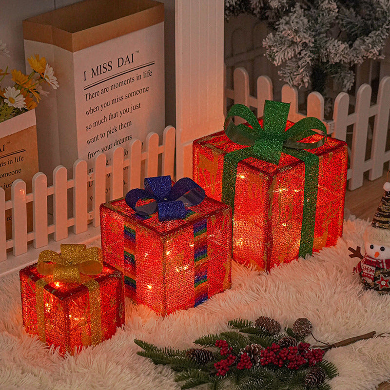 Lighted Up 
 Christmas Decorations Luminous Christmas Gift Box With Bow For Holiday Christmas Tree Home Yard Decor