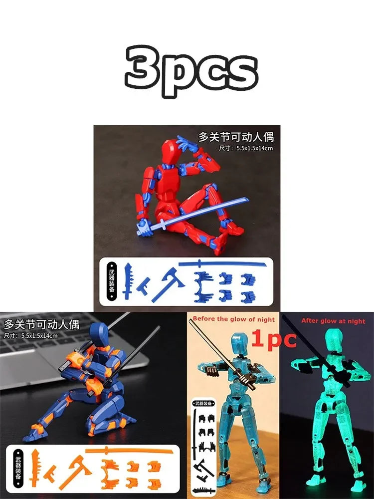 1/2/4/9pcs Luminous Titan 13 Action Figures T13 Figure 3D Printed Multi-Jointed Movable Lucky 13 Action Figure Nova Figure Dummy