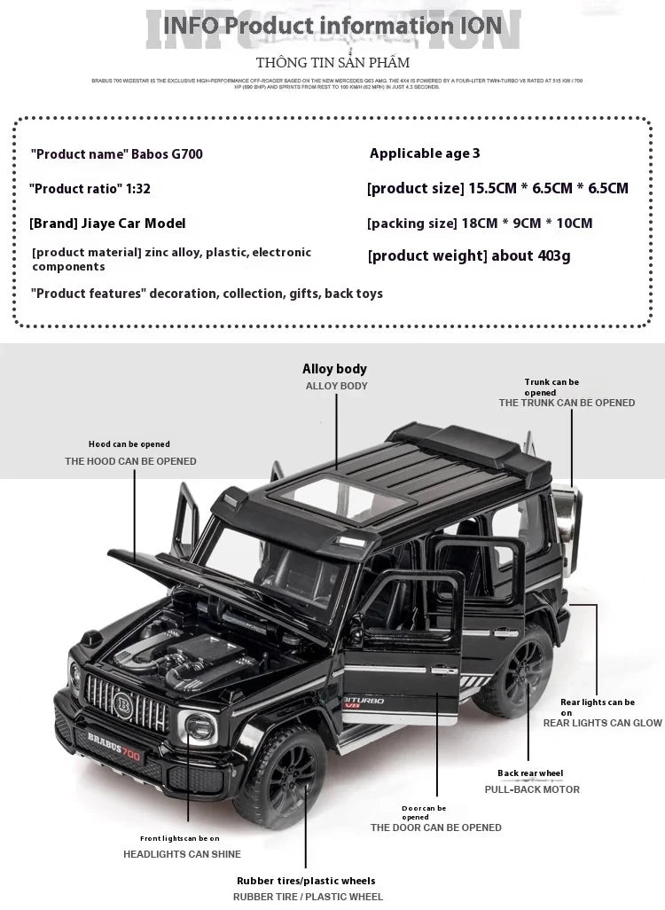 1/32 G700 Alloy Car Model Simulation Toy Diecast Vehicles Off-road SUV With Sound N Light Collectible Kids' Gift 111