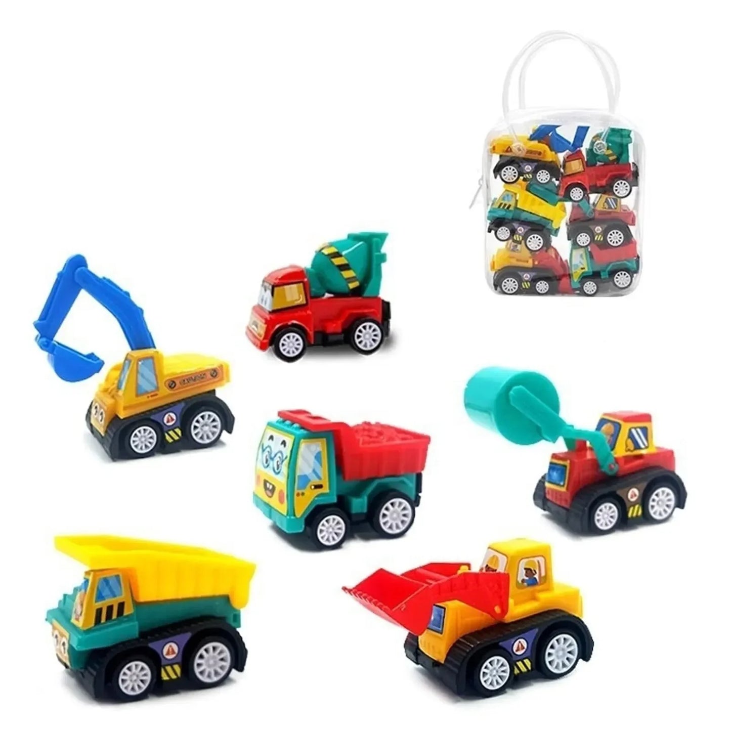 1 Bag 6 PCS Mini Inertial Pull Back Engineering Car Plastic Friction Vehicle Truck Model Toy For Children Boy Girl Birthday Gift