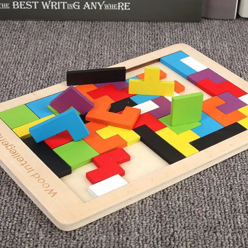 1 Set Little Bear Puzzle Brain Teasers Toy Tangram Jigsaw Intelligence Colorful 3D Russian Blocks Montessori Educational