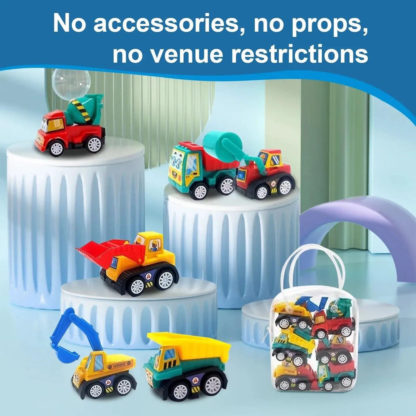 1 Bag 6 PCS Mini Inertial Pull Back Engineering Car Plastic Friction Vehicle Truck Model Toy For Children Boy Girl Birthday Gift