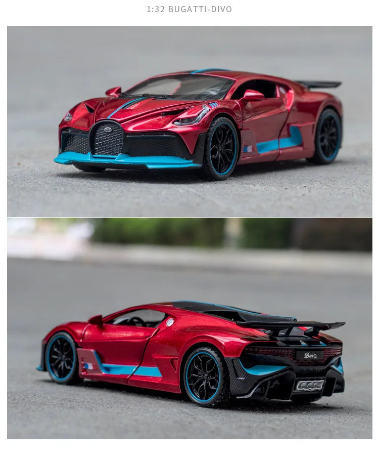 1/32 Diecast Sport Car Bugatti Divo Simulation Model Play Metal Vehicle 15.5Cm Collectible Toy For Kids W/Lights