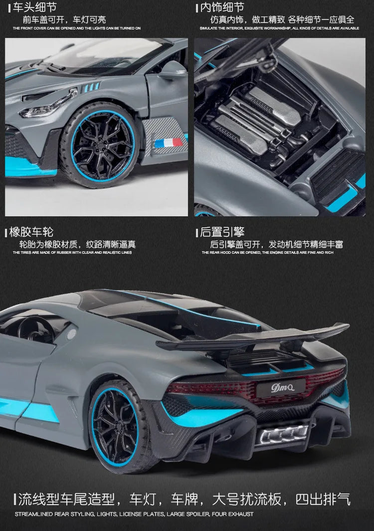 1/32 Diecast Sport Car Bugatti Divo Simulation Model Play Metal Vehicle 15.5Cm Collectible Toy For Kids W/Lights