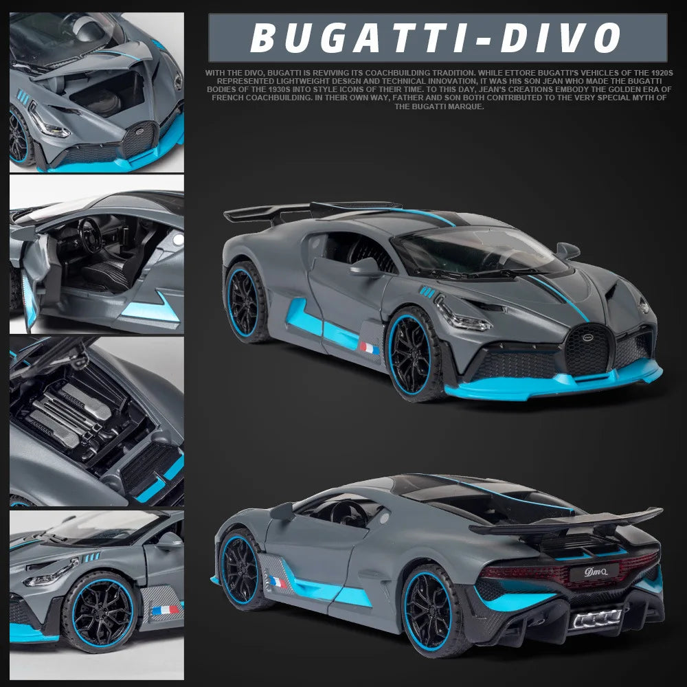 1/32 Diecast Sport Car Bugatti Divo Simulation Model Play Metal Vehicle 15.5Cm Collectible Toy For Kids W/Lights