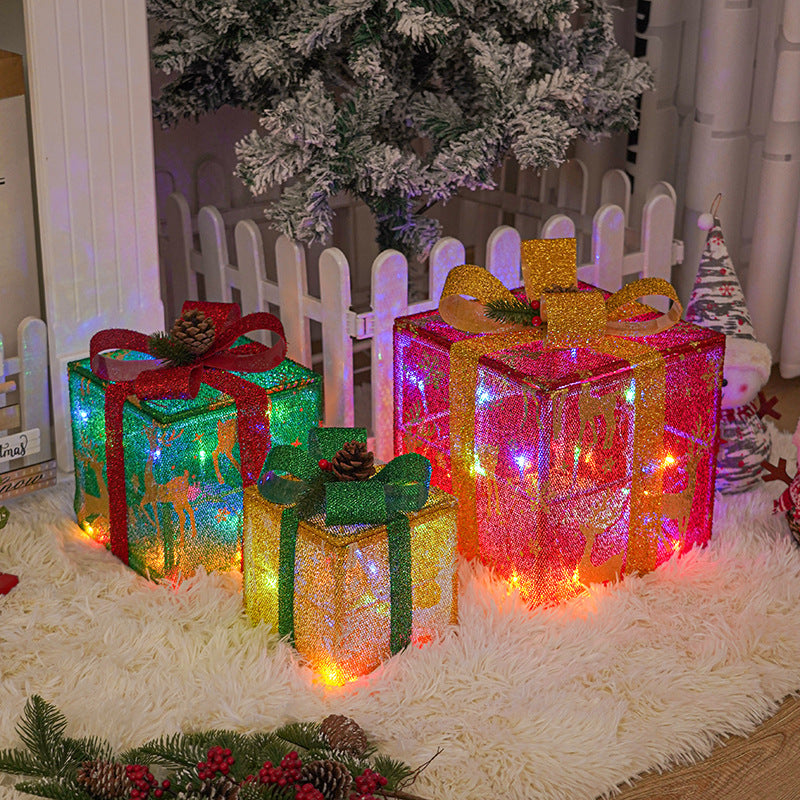 Lighted Up 
 Christmas Decorations Luminous Christmas Gift Box With Bow For Holiday Christmas Tree Home Yard Decor